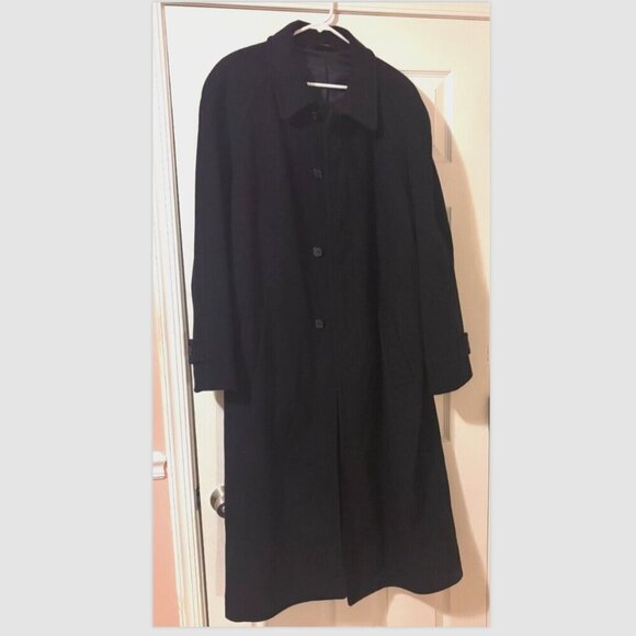 BROOKS BROTHERS Overcoat Black 100% Pure New Wool Woolmark XL - SEE MEASUREMENTS - Picture 1 of 14